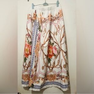 SHEIN Floral Chain Print A-Line Skirt - White and Pink